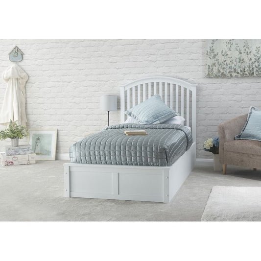 Essentials Madrid Single Ottoman Bed Wood & Fabric White 3 x 7ft