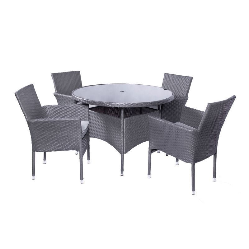 Essentials Malaga Rattan Garden Patio Dining Set by Royalcraft - 4 Seats Grey Cushions