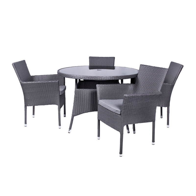 Essentials Malaga Rattan Garden Patio Dining Set by Royalcraft - 4 Seats Grey Cushions