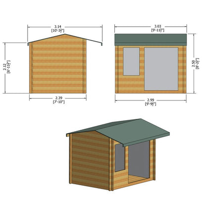 Shire Shire Marlborough 7' 10" x 9' 9" Reverse Apex Log Cabin - Premium 34mm Cladding Tongue & Groove