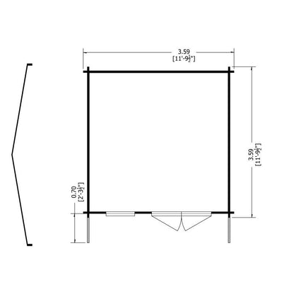 Shire Shire Marlborough 11' 9" x 11' 9" Reverse Apex Log Cabin - Premium 70mm Cladding Tongue & Groove