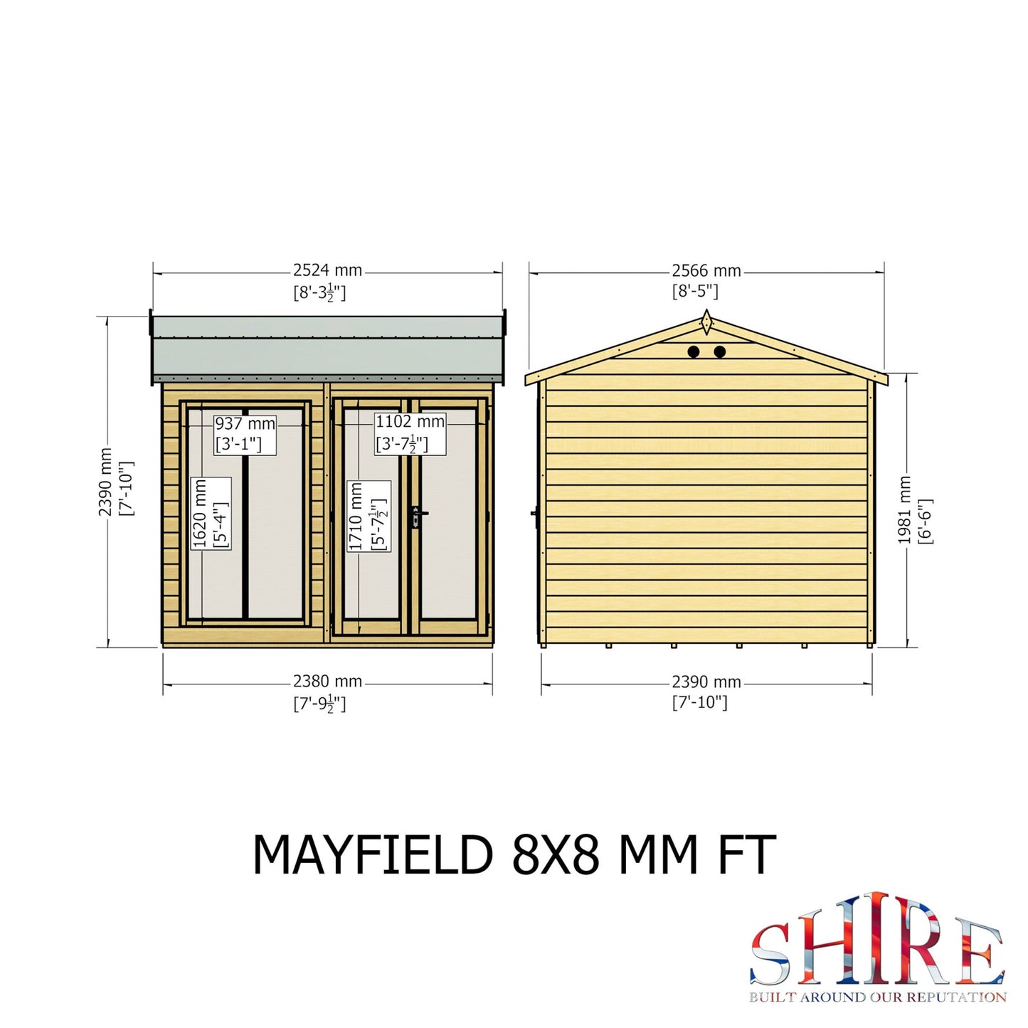 Shire Mayfield 7' 10" x 7' 9" Reverse Apex Summerhouse - Premium Dip Treated Shiplap