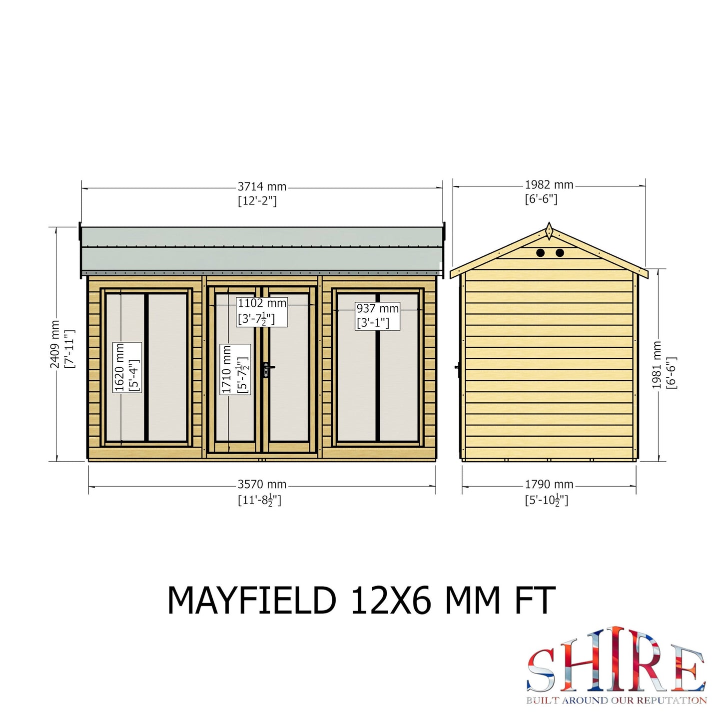 Shire Mayfield 5' 10" x 11' 8" Reverse Apex Summerhouse - Premium Dip Treated Shiplap