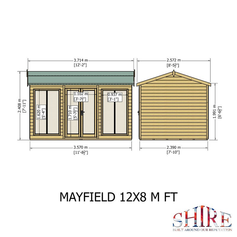 Shire Mayfield 7' 10" x 11' 8" Reverse Apex Summerhouse - Premium Dip Treated Shiplap