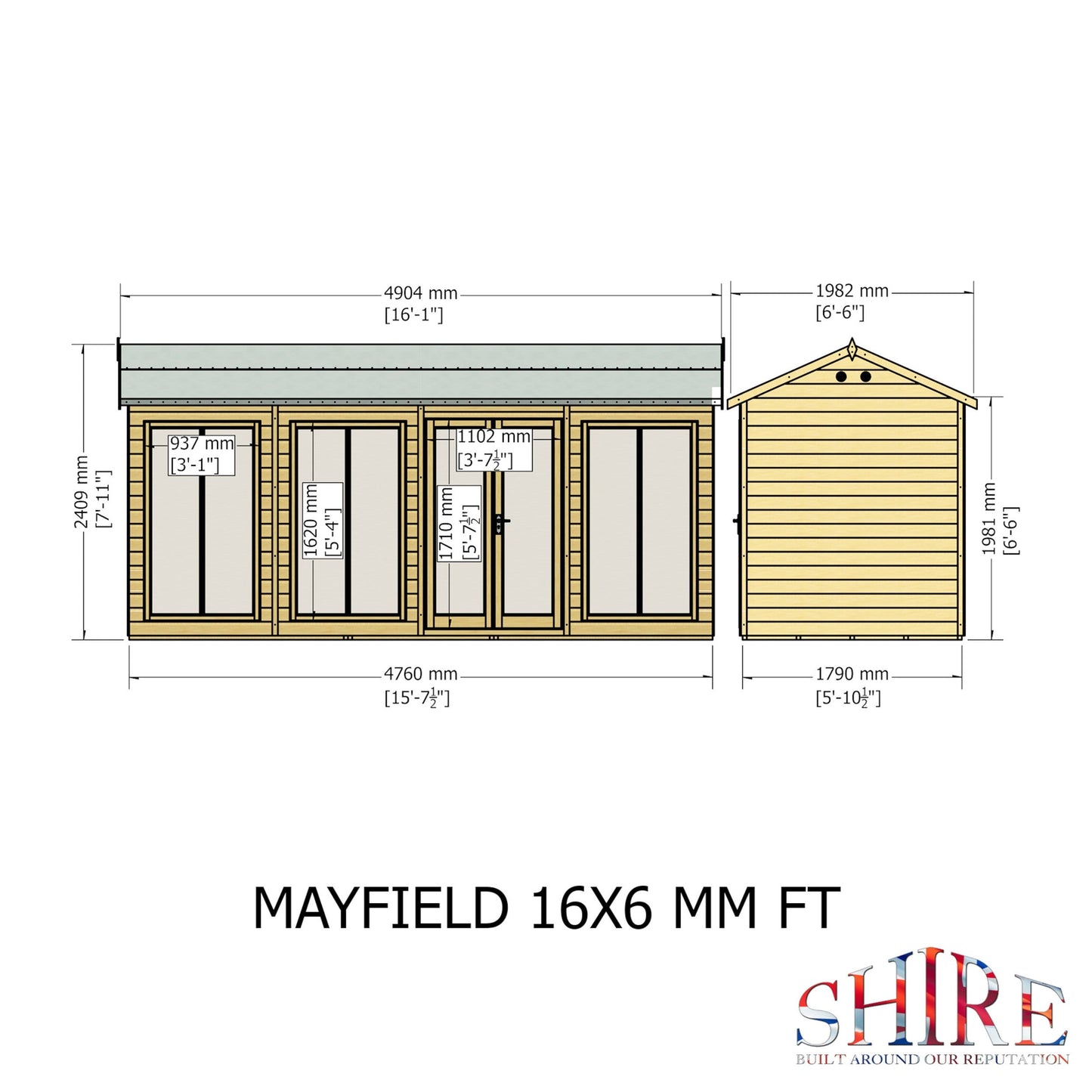 Shire Mayfield 5' 10" x 15' 7" Reverse Apex Summerhouse - Premium Dip Treated Shiplap