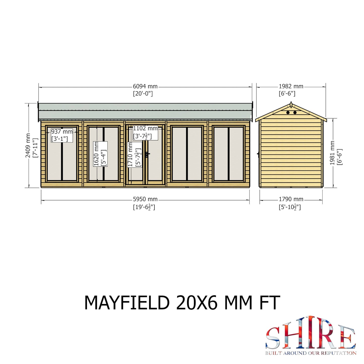 Shire Mayfield 5' 10" x 19' 6" Reverse Apex Summerhouse - Premium Dip Treated Shiplap