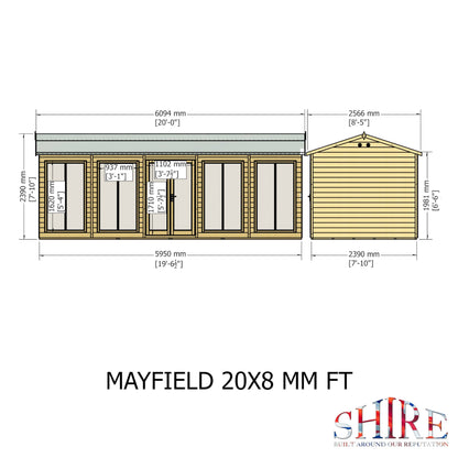 Shire Mayfield 7' 10" x 19' 6" Reverse Apex Summerhouse - Premium Dip Treated Shiplap