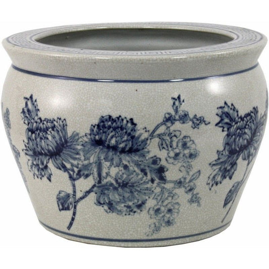 Scarthingwell Planter Ceramic Blue & White with Flower Pattern - 25.3cm