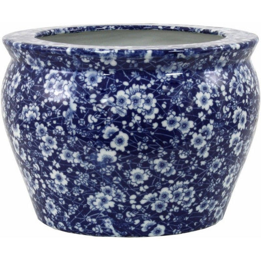 Scarthingwell Planter Ceramic Blue & White with Flower Pattern - 25.3cm