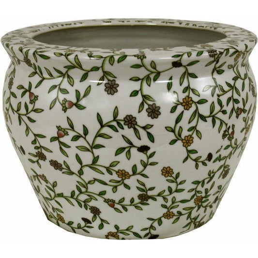 Scarthingwell Planter Ceramic White with Flower Pattern - 19cm