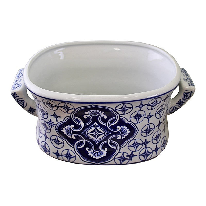 Scarthingwell 2x Planter Ceramic Blue & White with Ornate Pattern