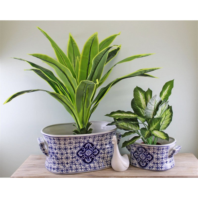 Scarthingwell 2x Planter Ceramic Blue & White with Ornate Pattern