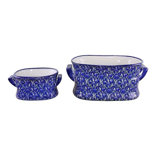 Scarthingwell 2x Planter Ceramic Blue & White with Flower Pattern