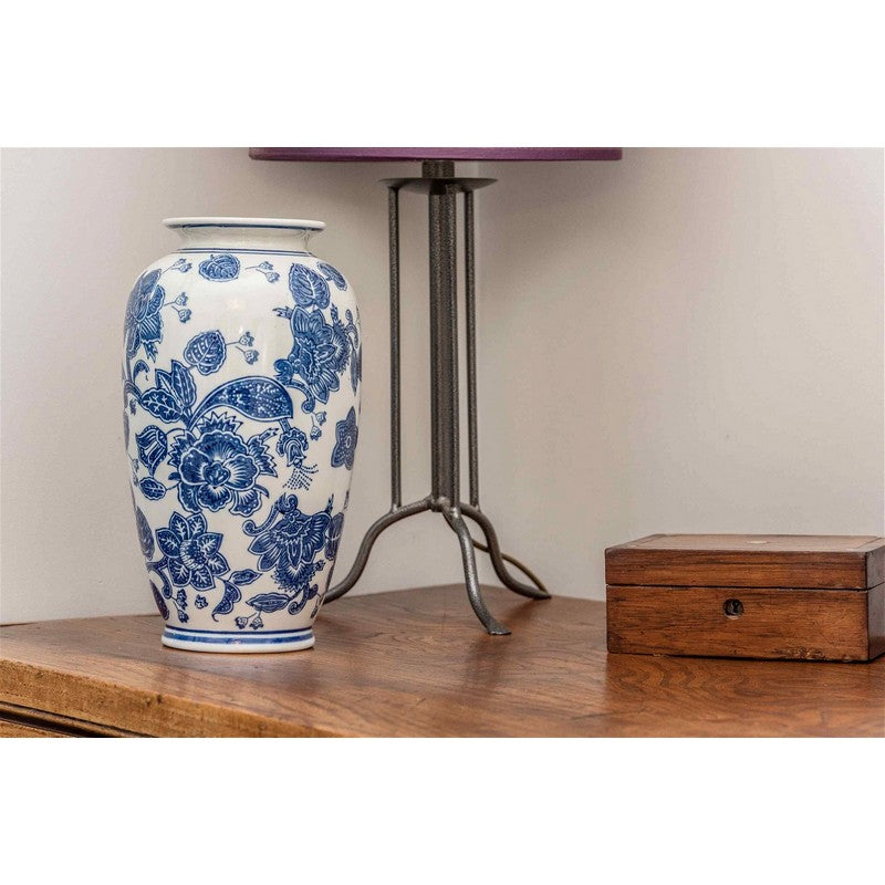 Scarthingwell Urn Vase Ceramic Blue & White with Flower Pattern - 31cm