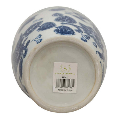 Scarthingwell Urn Vase Ceramic Blue & White with Flower Pattern - 31cm