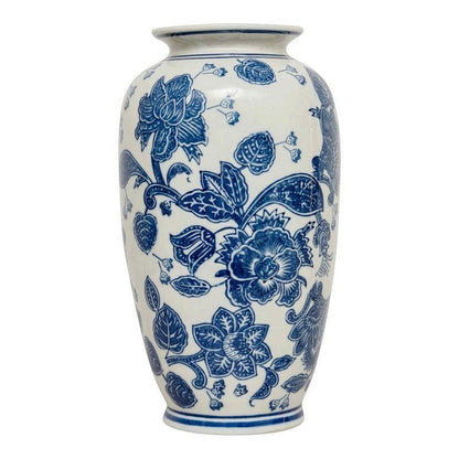 Scarthingwell Urn Vase Ceramic Blue & White with Flower Pattern - 31cm