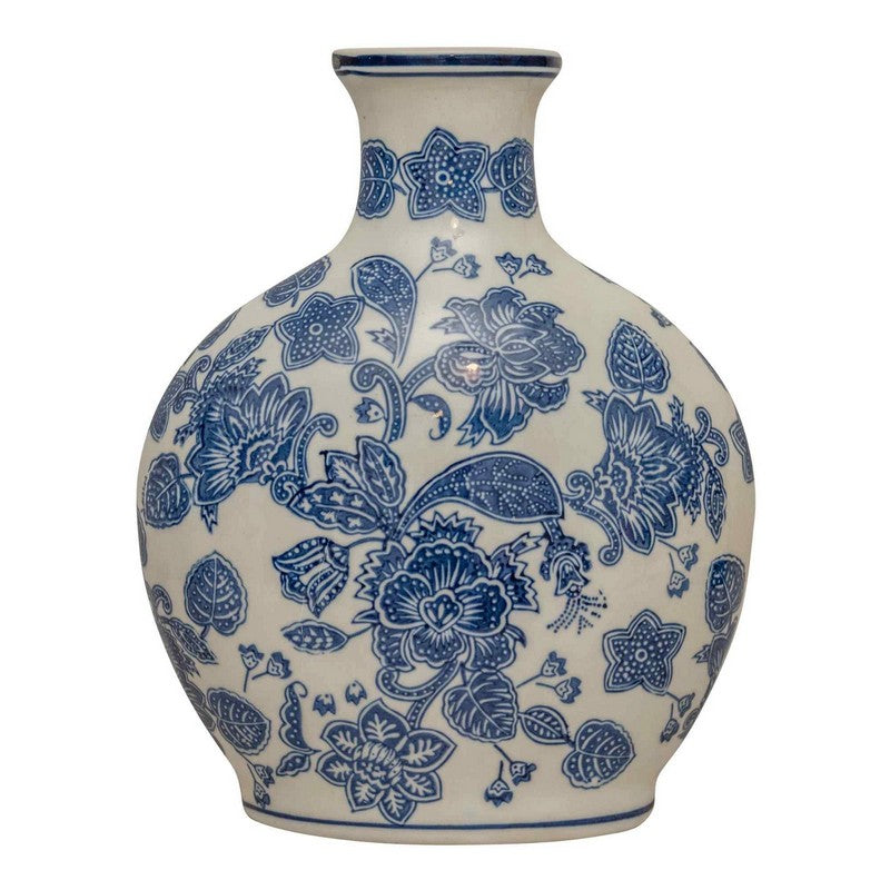 Scarthingwell Bottle Vase Ceramic Blue & White with Flower Pattern - 31cm