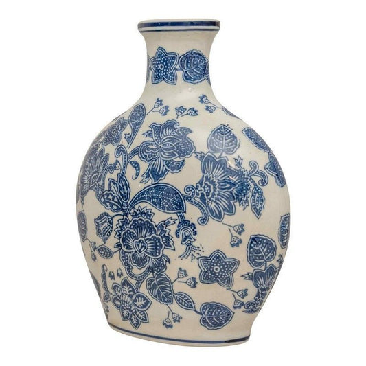 Scarthingwell Bottle Vase Ceramic Blue & White with Flower Pattern - 31cm