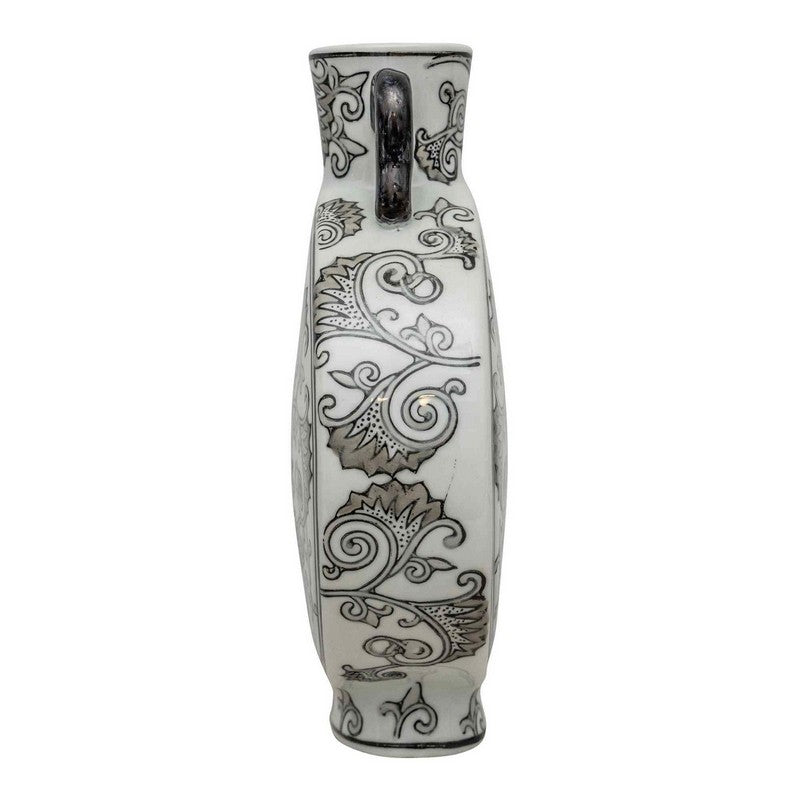 Scarthingwell Vase Ceramic Grey & White with Flower Pattern - 31.5cm