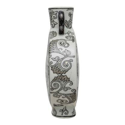 Scarthingwell Vase Ceramic Grey & White with Flower Pattern - 31.5cm