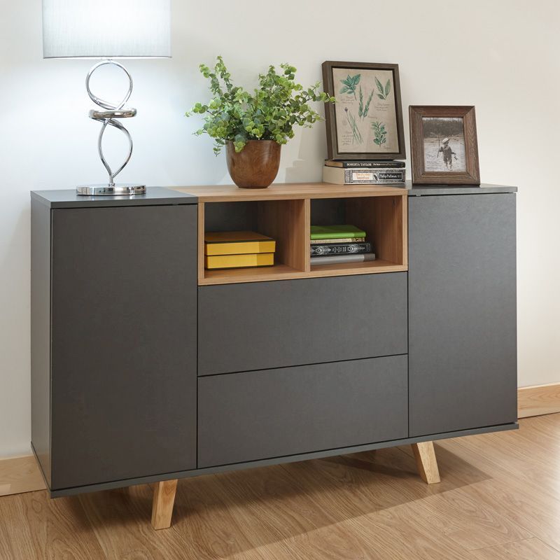 GFW Modena Large Sideboard Grey 2 Doors 2 Shelves 2 Drawers