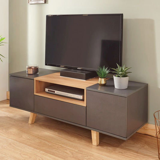 GFW Modena TV Unit Grey 1 Shelf 1 Drawer 2 Doors