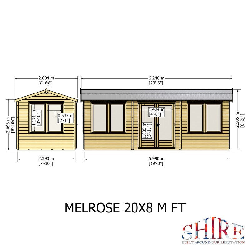 Shire Melrose 7' 10" x 19' 7" Reverse Apex Garden Office - Premium Coated Overlap