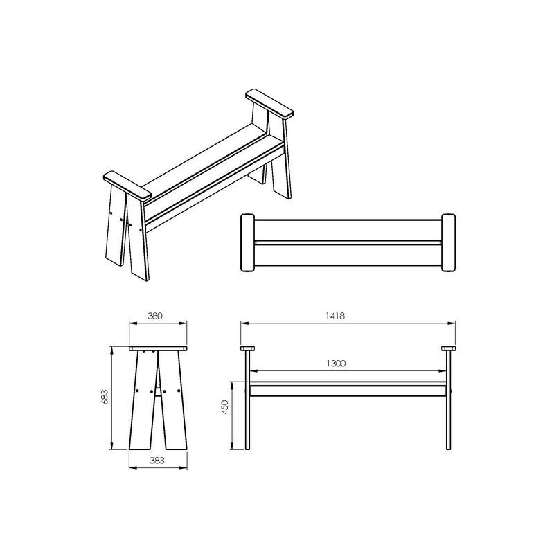 EKJU V-Fro Bench - 2 Seat Grey by EKJU