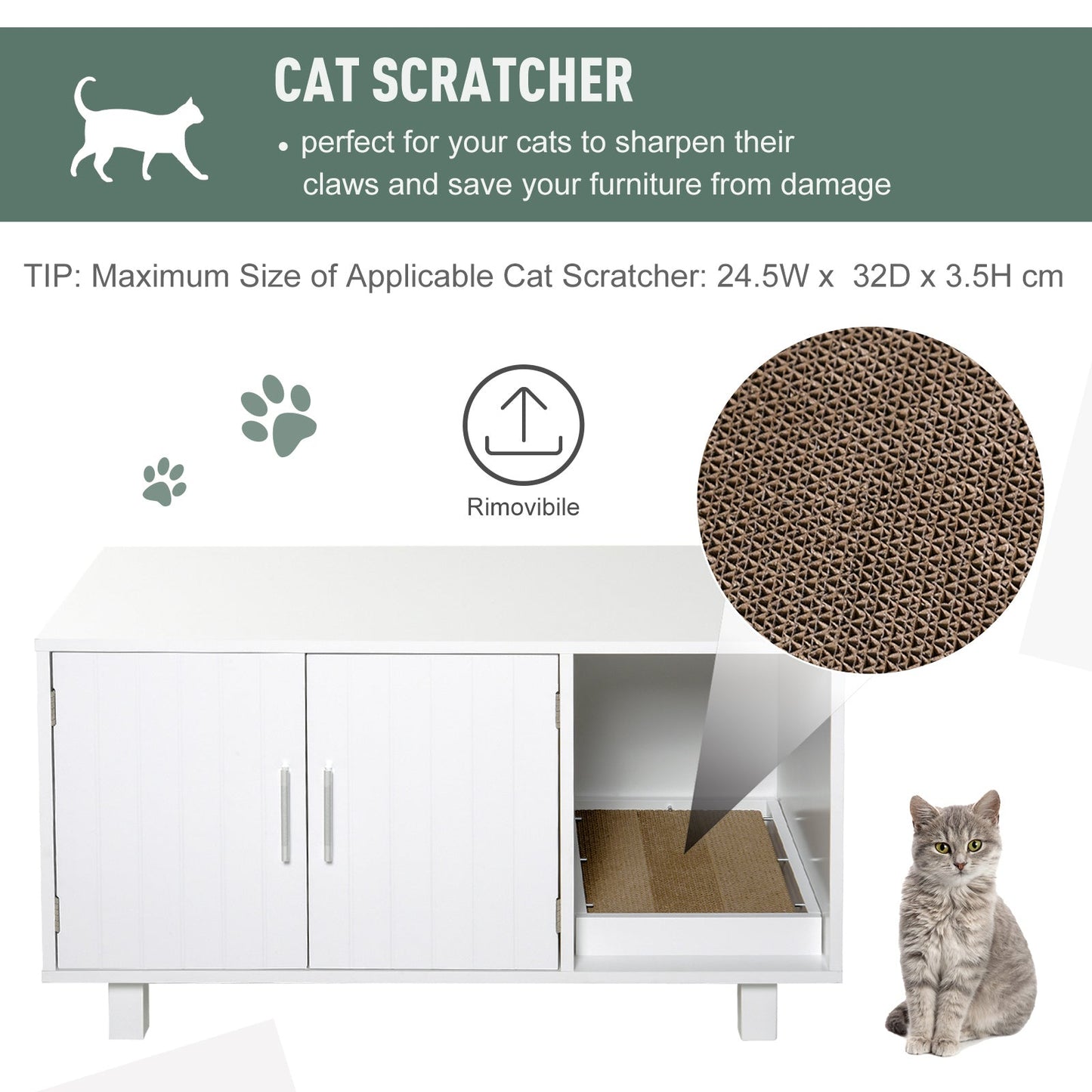 PawHut Indoor Feline Cat Box Furniture Kitty Table w/ Scratch & Magnetic Doors