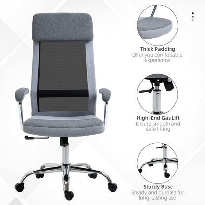 Vinsetto Office Chair Linen-Feel Mesh Fabric High Back Swivel Computer Task Desk Chair For Home With Arm Wheels Grey