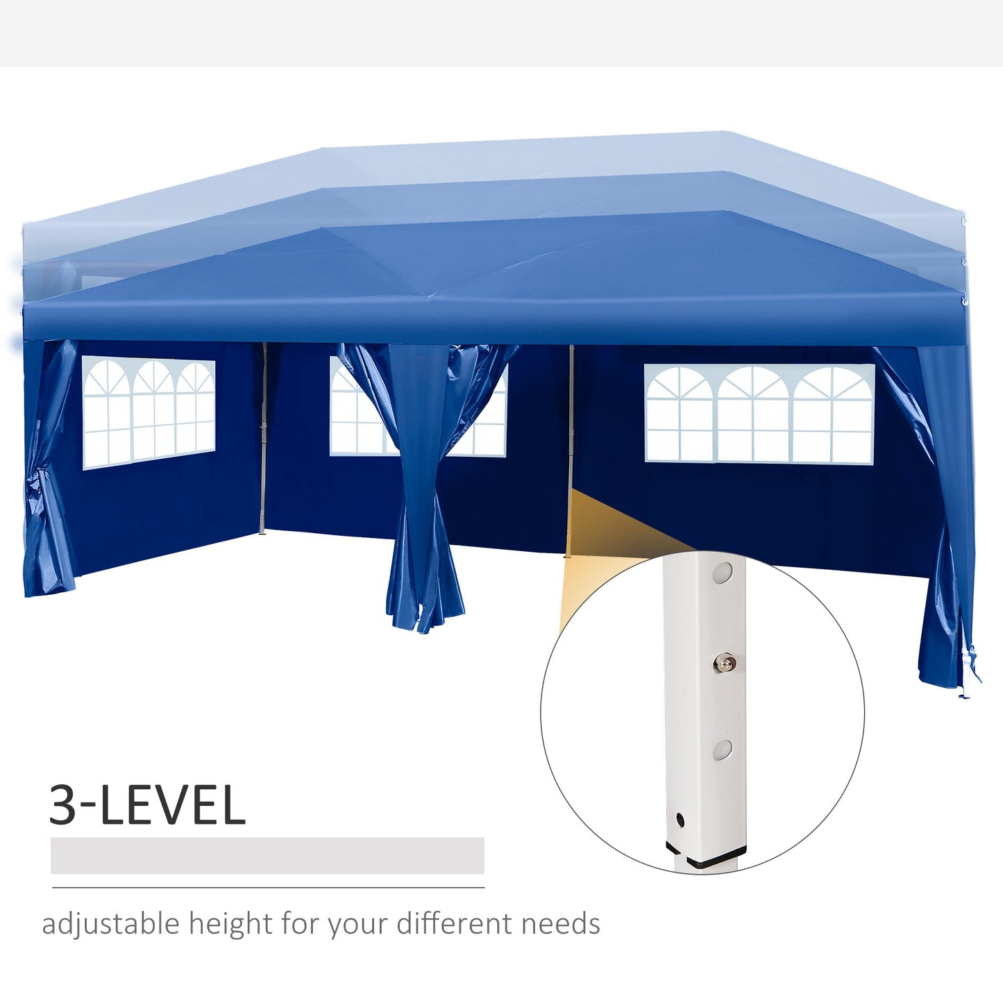 Outsunny 3 X 6M Garden Pop Up Gazebo Height Adjustable Marquee Party Tent Wedding Water Resistant Awning Canopy With Free Storage Bag Blue