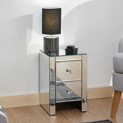 GFW Venetian Slim Bedside Table Mirrored 2 Drawers