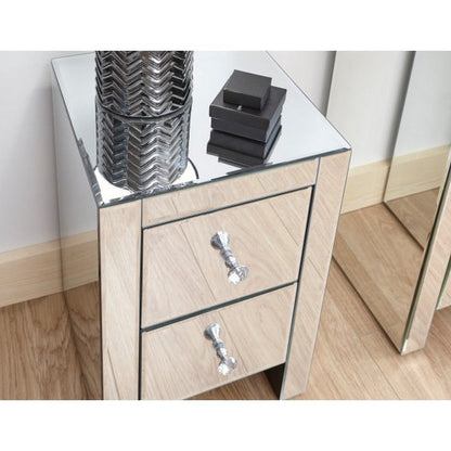 GFW Venetian Slim Bedside Table Mirrored 2 Drawers