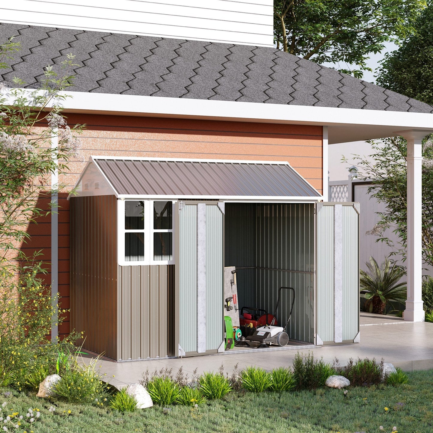 Barn 8 x 6' Double Door Reverse Apex Garden Shed With Window & Air Vents Steel Grey by Steadfast