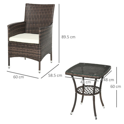 Outsunny Three-Piece Rattan Chair Set With Cushions - Brown