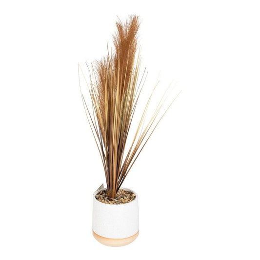 Geko Artificial Grasses In A White Pot With Brown Feathers - 50cm