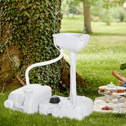 Outsunny Camping Portable Hand Wash Sink Basin W/ 17L Water Tank And 24L Drainage Equipment With Sanitizer Station Hdpe