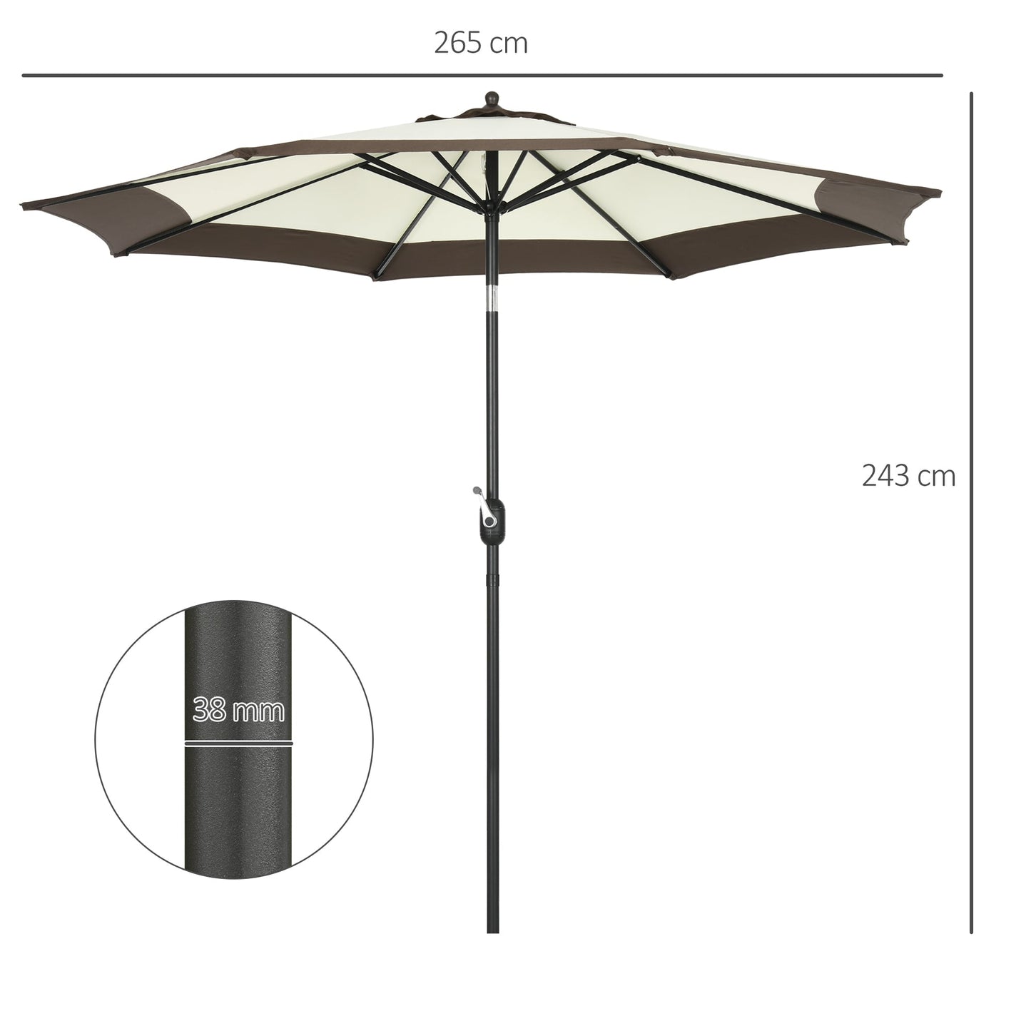 2.7m Garden Parasol Umbrella with 8 Metal Ribs