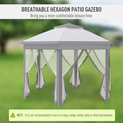 Hexagon Patio Gazebo Pop Up Gazebo Outdoor Double Roof Instant Shelter with Netting