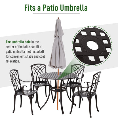 Patio Cast Aluminium 5-Piece Dining Table & 4 Chairs Set Outdoor Garden Furniture