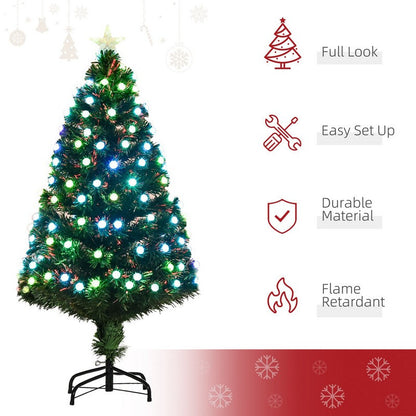 Homcom 5 Foot Pre-Lit Artificial Christmas Tree w/Fibre Optic Decorations LED Light Holiday Home Xmas Decoration Green