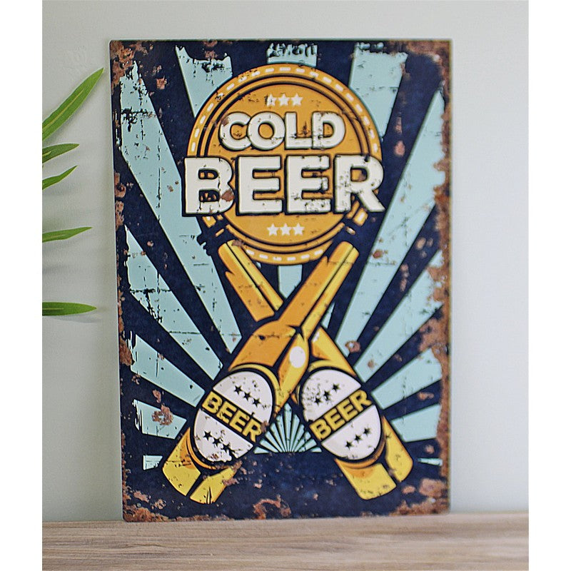 Scarthingwell Vintage Cold Beer Sign Metal Wall Mounted - 40cm