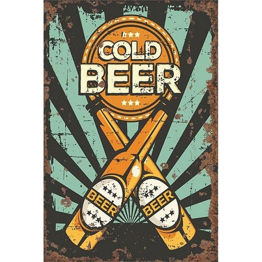 Scarthingwell Vintage Cold Beer Sign Metal Wall Mounted - 40cm