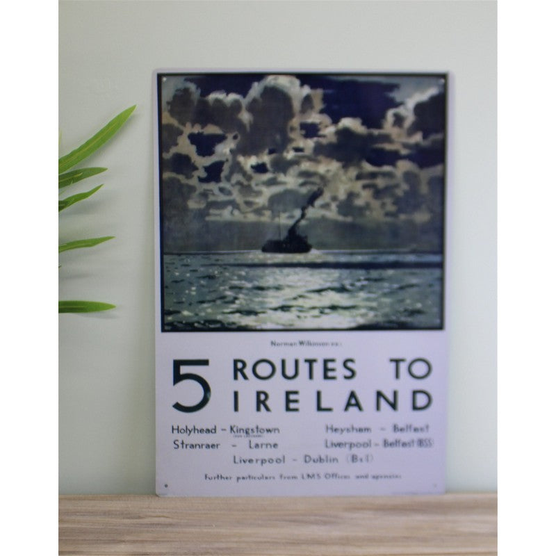 Scarthingwell Vintage 6 Routes To Ireland Ferry Sign Metal Wall Mounted - 40cm