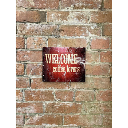 Scarthingwell Welcome Coffee Lovers Sign Metal Wall Mounted - 25cm