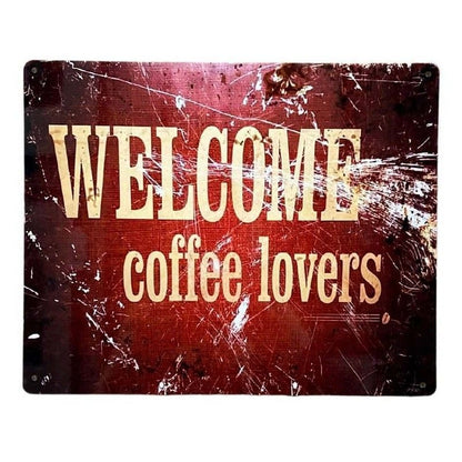 Scarthingwell Welcome Coffee Lovers Sign Metal Wall Mounted - 25cm