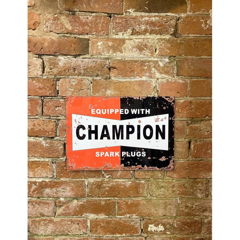 Scarthingwell Vintage Champion Spark Plugs Sign Metal Wall Mounted - 41cm