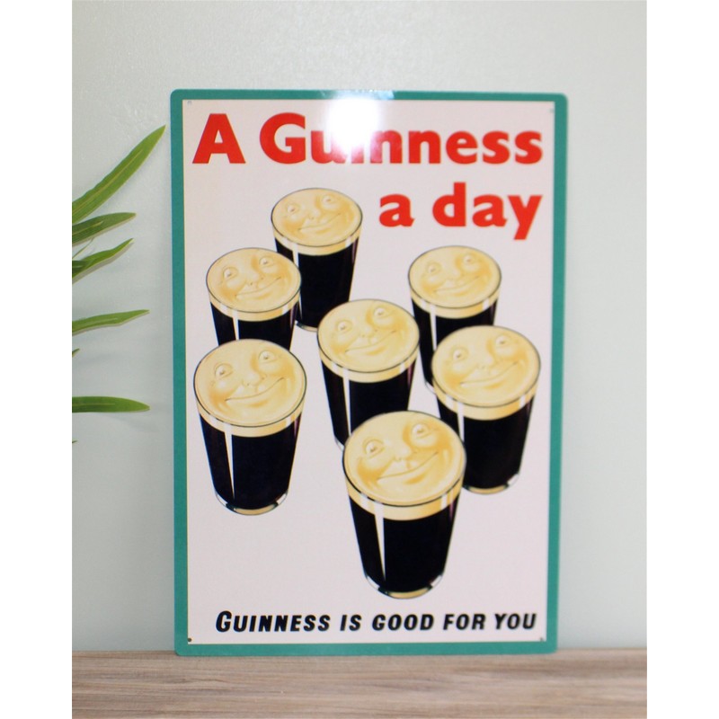 Scarthingwell Vintage A Guinness A Day Sign Metal Wall Mounted - 40cm