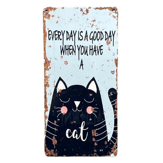 Scarthingwell Every Day Is A Good Day With A Cat Sign Metal Wall Mounted - 30cm