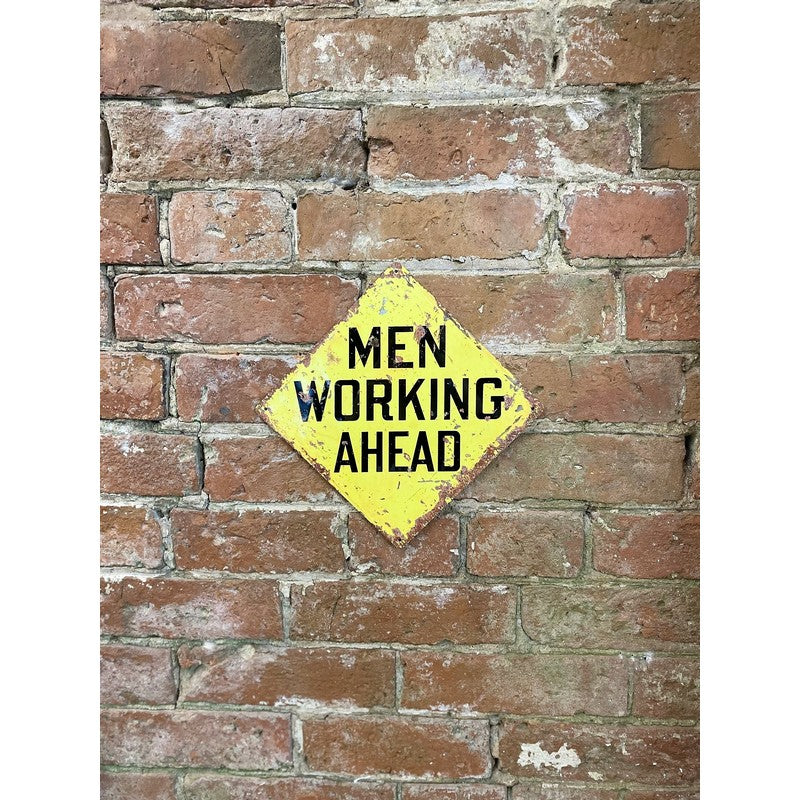 Scarthingwell Men Working Ahead Sign Metal Yellow Wall Mounted - 20cm